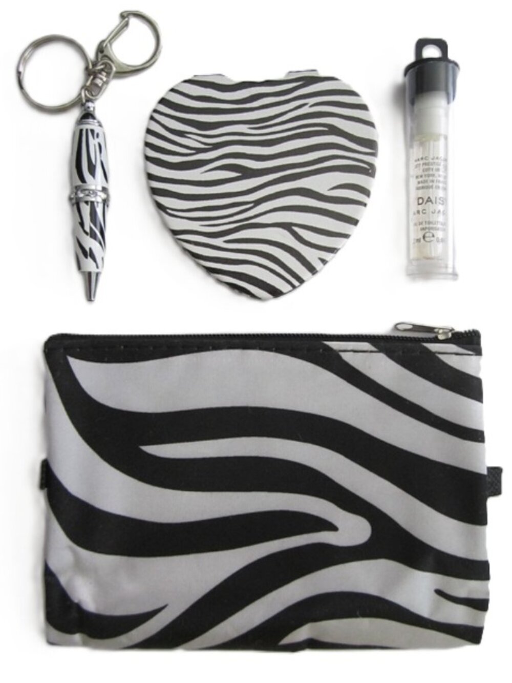 Purse Set Zebra Card Holder Compact Mirror Ink Pen Keychain & Marc Jacobs Daisy